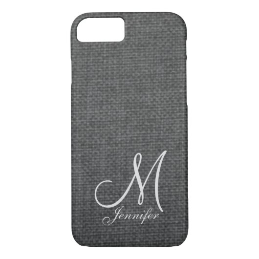 Donkergrijs linnen wit monogram Case-Mate iPhone case (Achterkant)