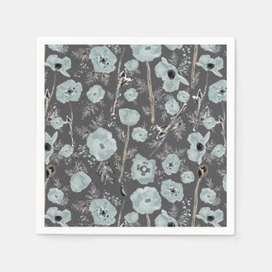 Donkergrijs met blauwe Waterverf bloemig Servet