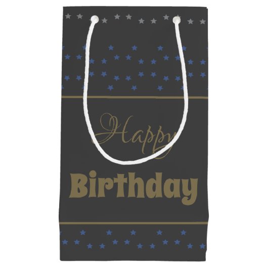 Donkergrijs met een sterrenprint verjaardagscadeau klein cadeauzakje (Voorkant)