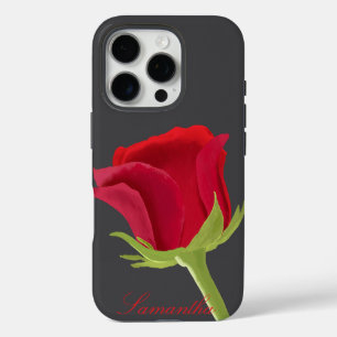 Donkergrijs met rode roos iPhone 16 pro hoesje