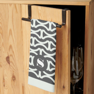 Donkergrijs Modern geometrisch patroon Monogram Theedoek