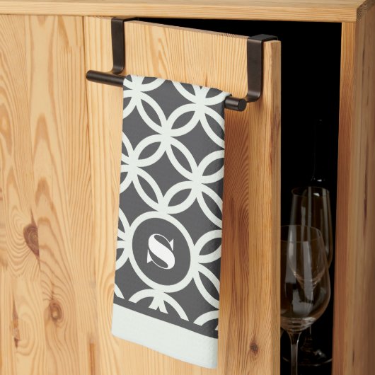 Donkergrijs Modern geometrisch patroon Monogram Theedoek (Derde Gevouwen)