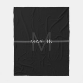 Donkergrijs monogram, naam en geometrische streep fleece deken