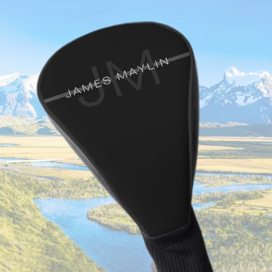 Donkergrijs monogram, naam en geometrische streep golfheadcover