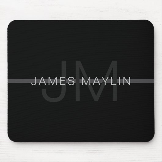 Donkergrijs monogram, naam en geometrische streep muismat (Voorkant)