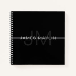 Donkergrijs monogram, naam en geometrische streep notitieboek