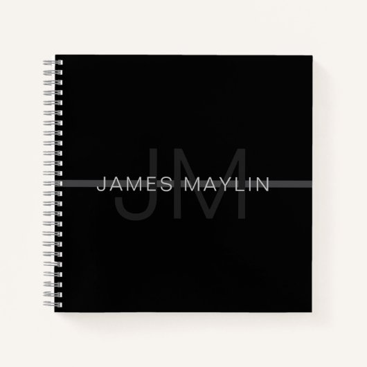 Donkergrijs monogram, naam en geometrische streep notitieboek (Voorkant)