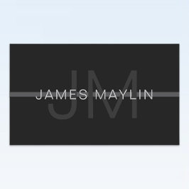 Donkergrijs monogram, naam en geometrische streep rechthoekige sticker