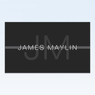 Donkergrijs monogram, naam en geometrische streep rechthoekige sticker