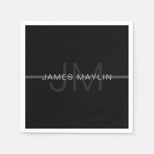 Donkergrijs monogram, naam en geometrische streep servet (Voorkant)