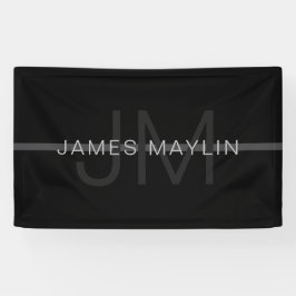 Donkergrijs monogram, naam en geometrische streep spandoek