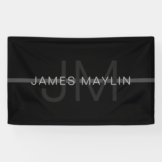 Donkergrijs monogram, naam en geometrische streep spandoek (Horizontaal)