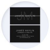 Donkergrijs monogram, naam en geometrische streep visitekaartje