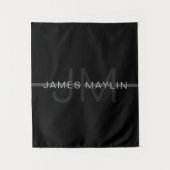 Donkergrijs monogram, naam en geometrische streep wandkleed (Voorkant)