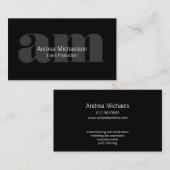 Donkergrijs Monogram op Zwart Horizontaal Visitekaartje (Voorkant / Achterkant)