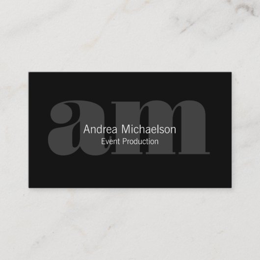 Donkergrijs Monogram op Zwart Horizontaal Visitekaartje (Voorkant)