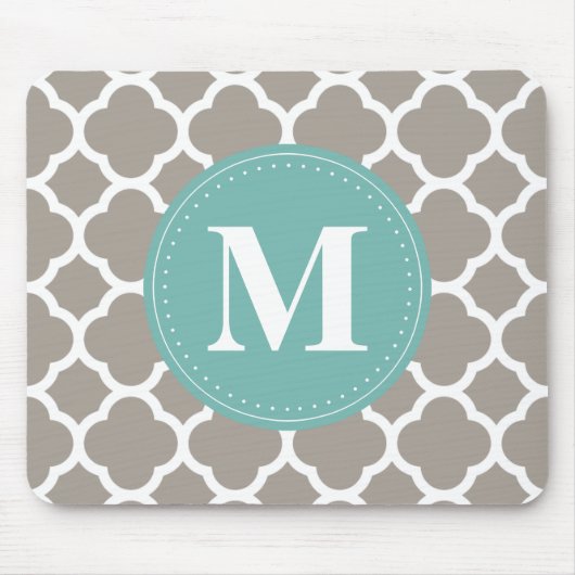 Donkergrijs monogram roze quatrefoliepatroon muismat (Voorkant)