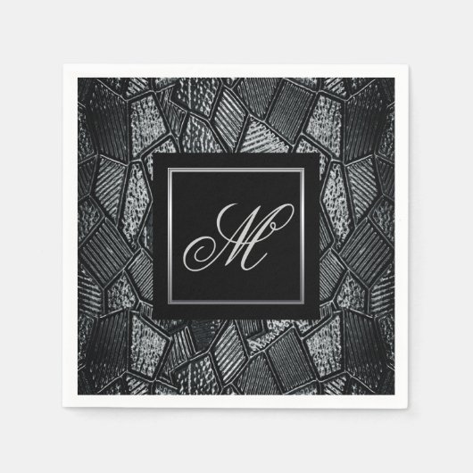 Donkergrijs mozaïekglazen monogram serviers servet (Voorkant)