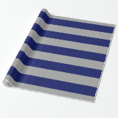 Donkergrijs, Navy Blue XL Stripes Pattern V Cadeaupapier (Uitgerold)