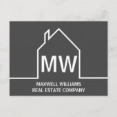 Donkergrijs onroerend goed bedrijf Monogram Realto Briefkaart (Voorkant)