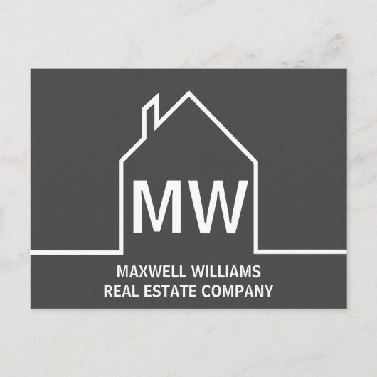 Donkergrijs onroerend goed bedrijf Monogram Realto Briefkaart (Voorkant)