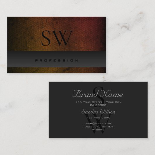 Donkergrijs Oranje gradiëntpatroon met monogram Visitekaartje (Voorkant / Achterkant)