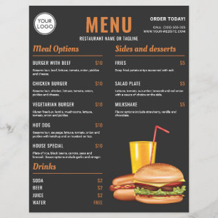 Donkergrijs Oranje Hamburger Hotdog Eetmenu Prijze Flyer