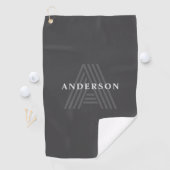 Donkergrijs Retro Moderne Monogrammed Naam Golfhanddoek (Insitu)