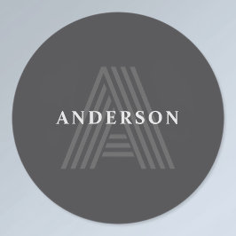 Donkergrijs Retro Moderne Monogrammed Naam Labels