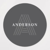 Donkergrijs Retro Moderne Monogrammed Naam Labels (Design 2)