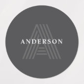 Donkergrijs Retro Moderne Monogrammed Naam Labels (Design 1)
