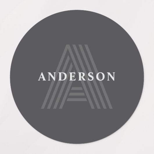 Donkergrijs Retro Moderne Monogrammed Naam Labels (Design 1)