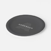 Donkergrijs Retro Moderne Monogrammed Naam Papieren Bordje (Gekanteld)