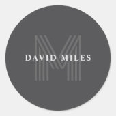 Donkergrijs Retro Moderne Monogrammed Naam Ronde Sticker (Voorkant)