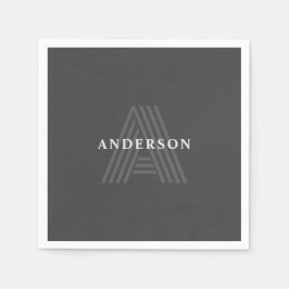 Donkergrijs Retro Moderne Monogrammed Naam Servet