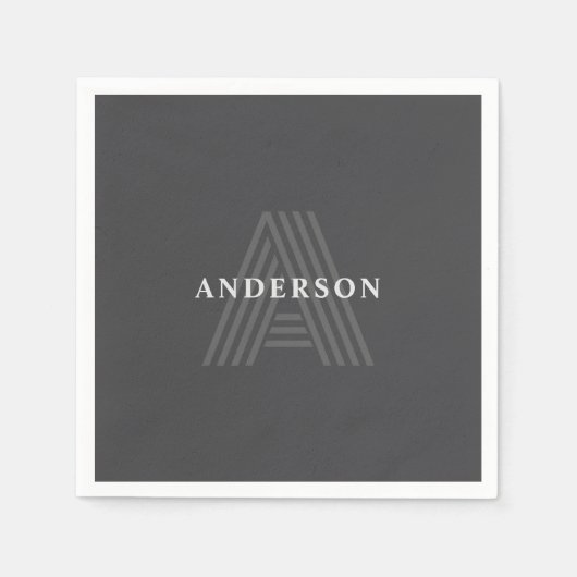 Donkergrijs Retro Moderne Monogrammed Naam Servet (Voorkant)