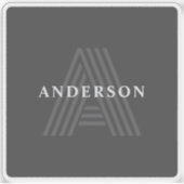 Donkergrijs Retro Moderne Monogrammed Naam Sticker (Voorkant)