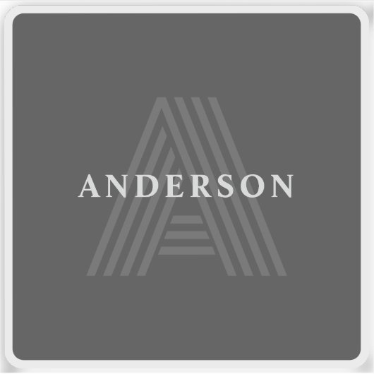 Donkergrijs Retro Moderne Monogrammed Naam Sticker (Voorkant)