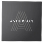 Donkergrijs Retro Moderne Monogrammed Naam Tegeltje (Voorkant)