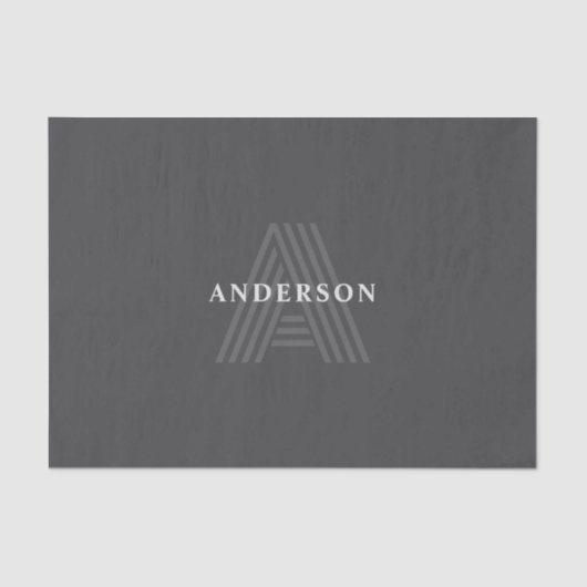 Donkergrijs Retro Moderne Monogrammed Naam Tissuepapier (Voorkant)