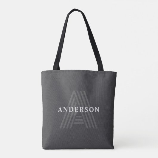 Donkergrijs Retro Moderne Monogrammed Naam Tote Bag (Achterkant)
