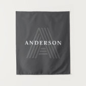 Donkergrijs Retro Moderne Monogrammed Naam Wandkleed (Voorkant)