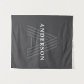 Donkergrijs Retro Moderne Monogrammed Naam Wandkleed (Voorkant (horizontaal))