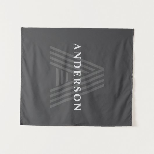 Donkergrijs Retro Moderne Monogrammed Naam Wandkleed (Voorkant (horizontaal))