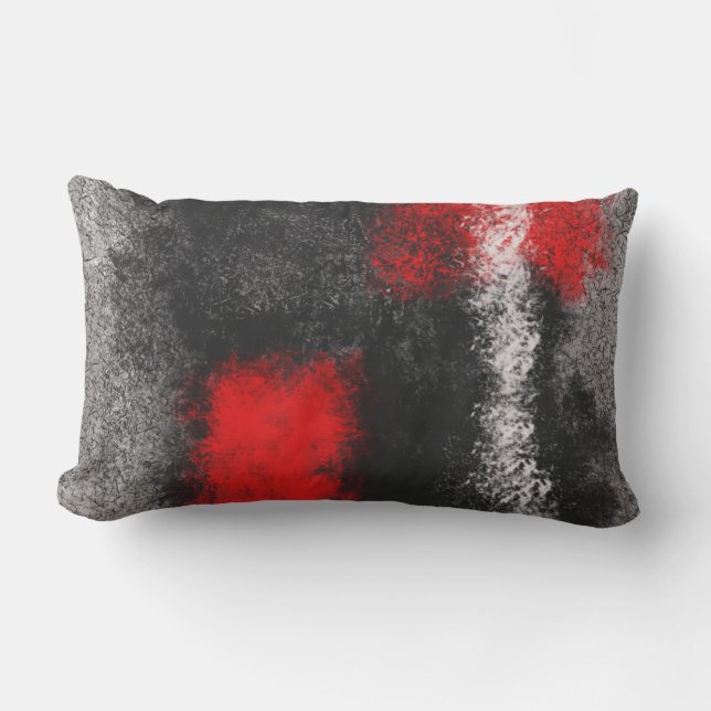 Donkergrijs rood en wit abstracte lumbale kussen (Voorkant)