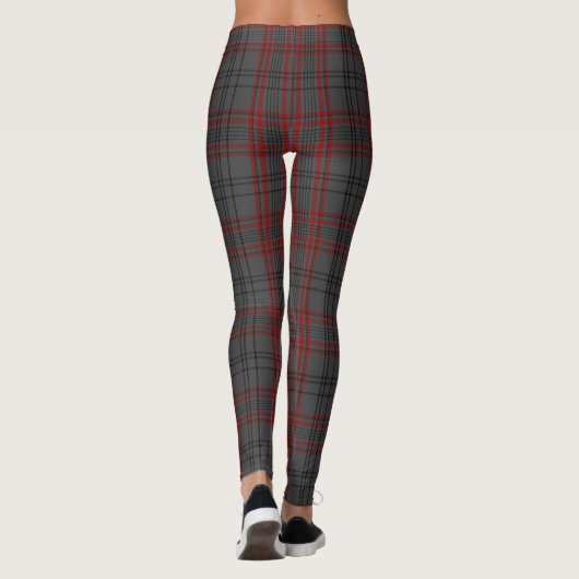 Donkergrijs Rood Zwart Tartan Plaid Leggings (Achterkant)