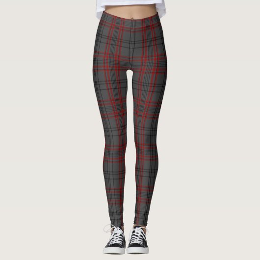 Donkergrijs Rood Zwart Tartan Plaid Leggings (Voorkant)