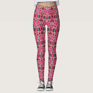 Donkergrijs Roze Blauw Funky Deco Patroon Gym Yoga Leggings