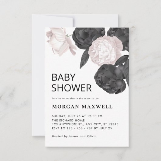 Donkergrijs Rozen Baby shower Kaart (Voorkant)