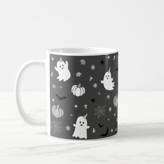 Donkergrijs Spooky Ghost Halloween Koffiemok (Links)